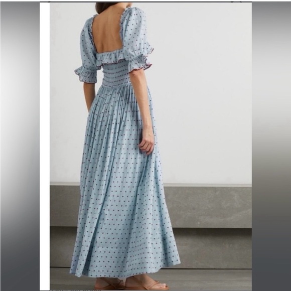 DOEN Sol Dress Blue Red Polka Dot Ruffle Midi Maxi - Picture 4 of 9